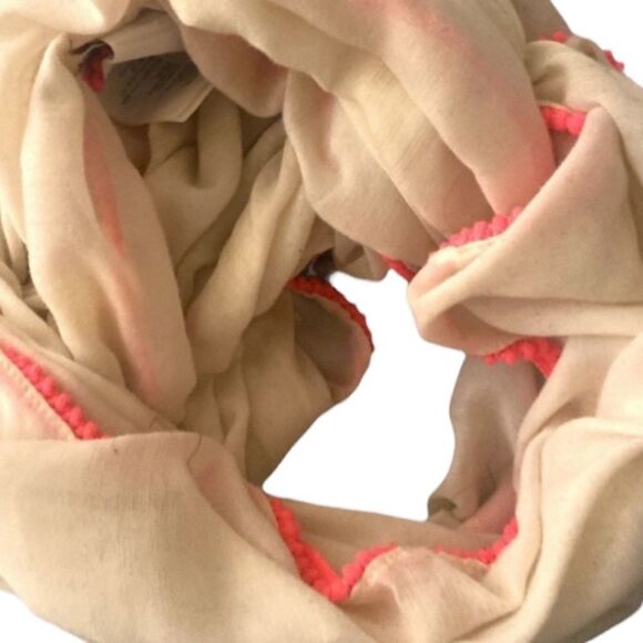 HOLLISTER Cream Metallic Detail Pink Pom Trim Shine Infinity Circle Scarf - Picture 2 of 3